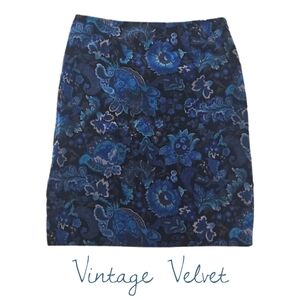 Vintage Velvet Paisley Blue Skirt, 6
